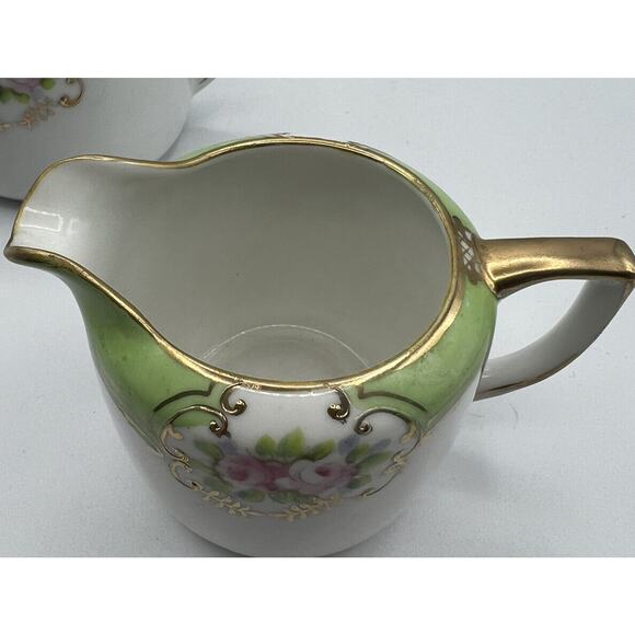 Teapot Nippon Square Plate Gold Trim Handles Rose Design Porcelain Hand Painted - Picture 3 of 12